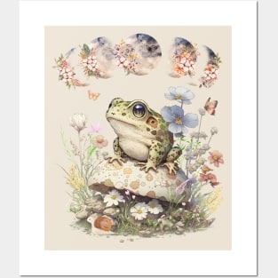 Cute Cottagecore Frog Mushroom Floral Moon Vintage Posters and Art